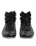 Baskets montantes noires en cuir matelassé avec coutures blanches et deux sangles ajustables dolce gabbana