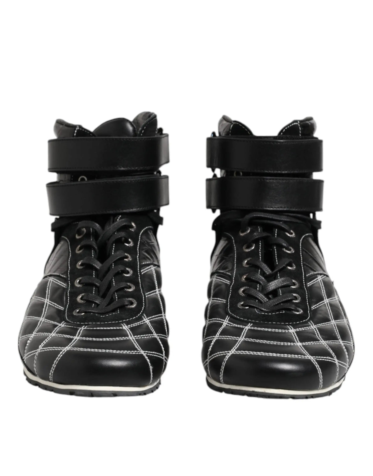 Baskets montantes noires en cuir matelassé avec coutures blanches et deux sangles ajustables dolce gabbana