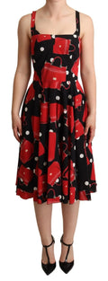 Robe mi-longue noire dolce & gabbana sans manches avec imprimé sac rouge à pois blancs allant au genou
