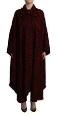 Cape en laine dolce & gabbana bordeaux et noir à carreaux avec col haut boutons et ourlet effiloché