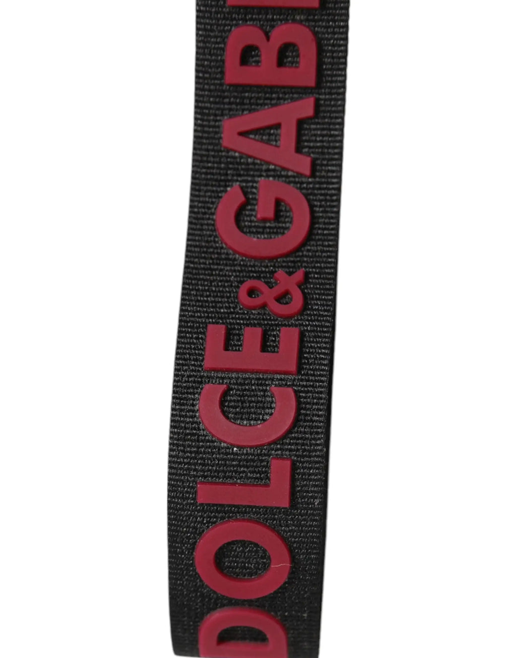 Clé porte-clés dolce & gabbana noir en polyester avec sangle tissée noire et lettrage rouge audacieux dolce & gabbana