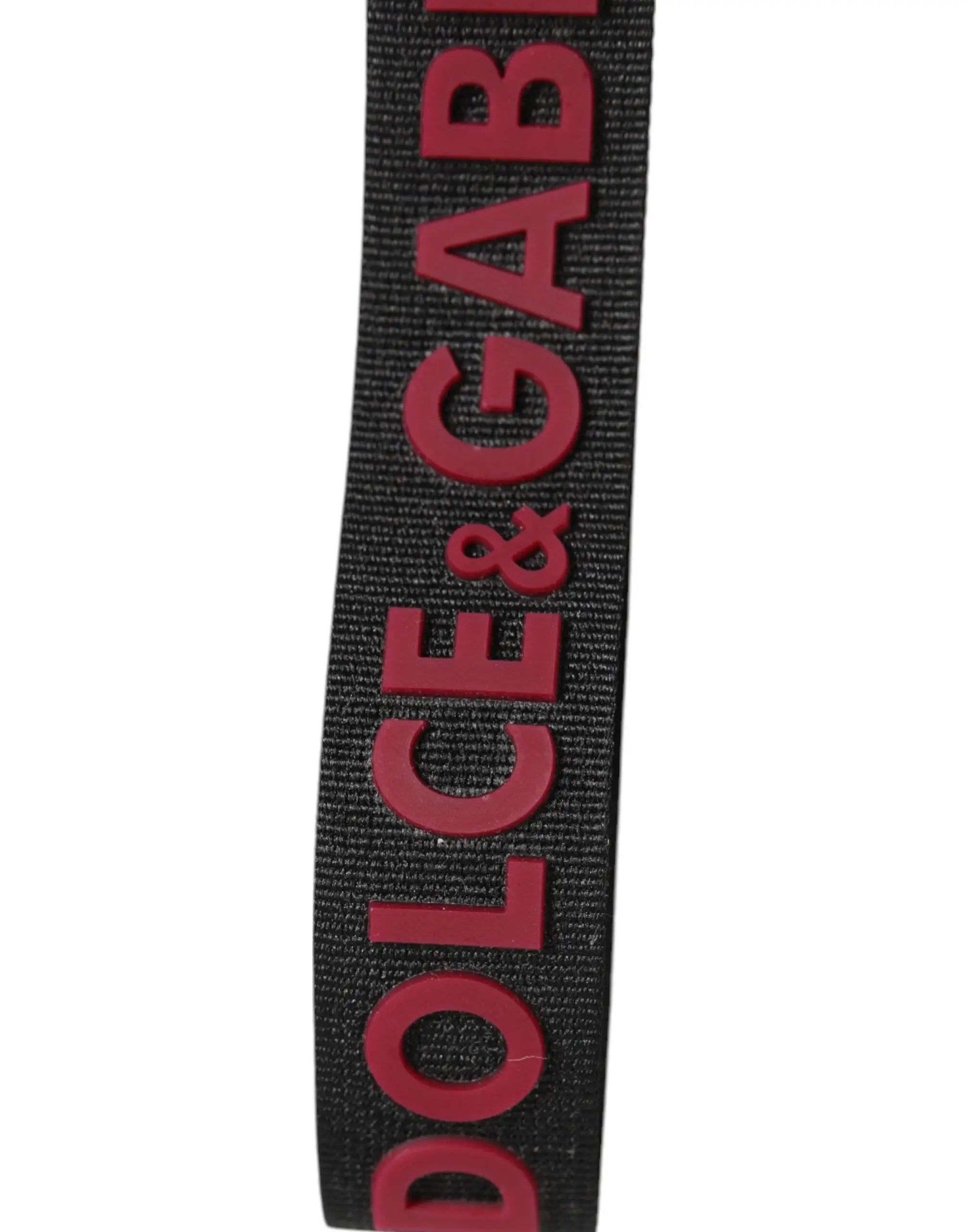 Clé porte-clés dolce & gabbana noir en polyester avec sangle tissée noire et lettrage rouge audacieux dolce & gabbana