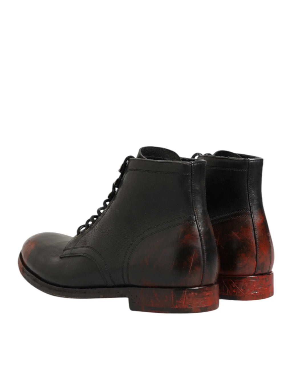 Dolce & gabbana bottines noires en cuir avec patine rouge usée sur semelles et talons vue arrière
