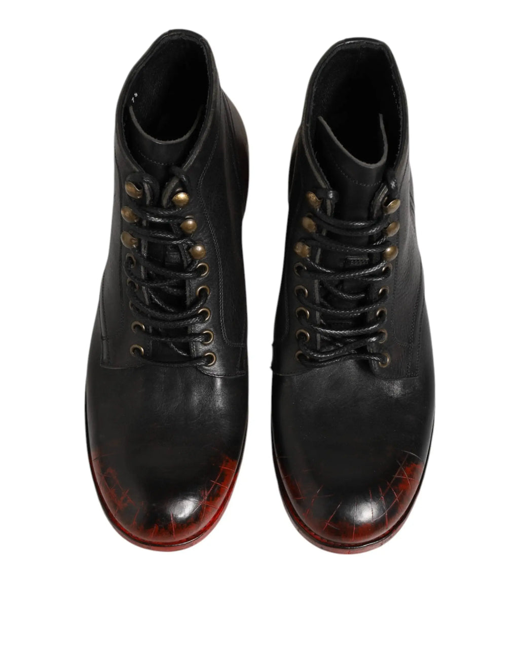 Bottes courtes noires dolce & gabbana en cuir à lacets avec œillets en laiton et semelle rouge usée