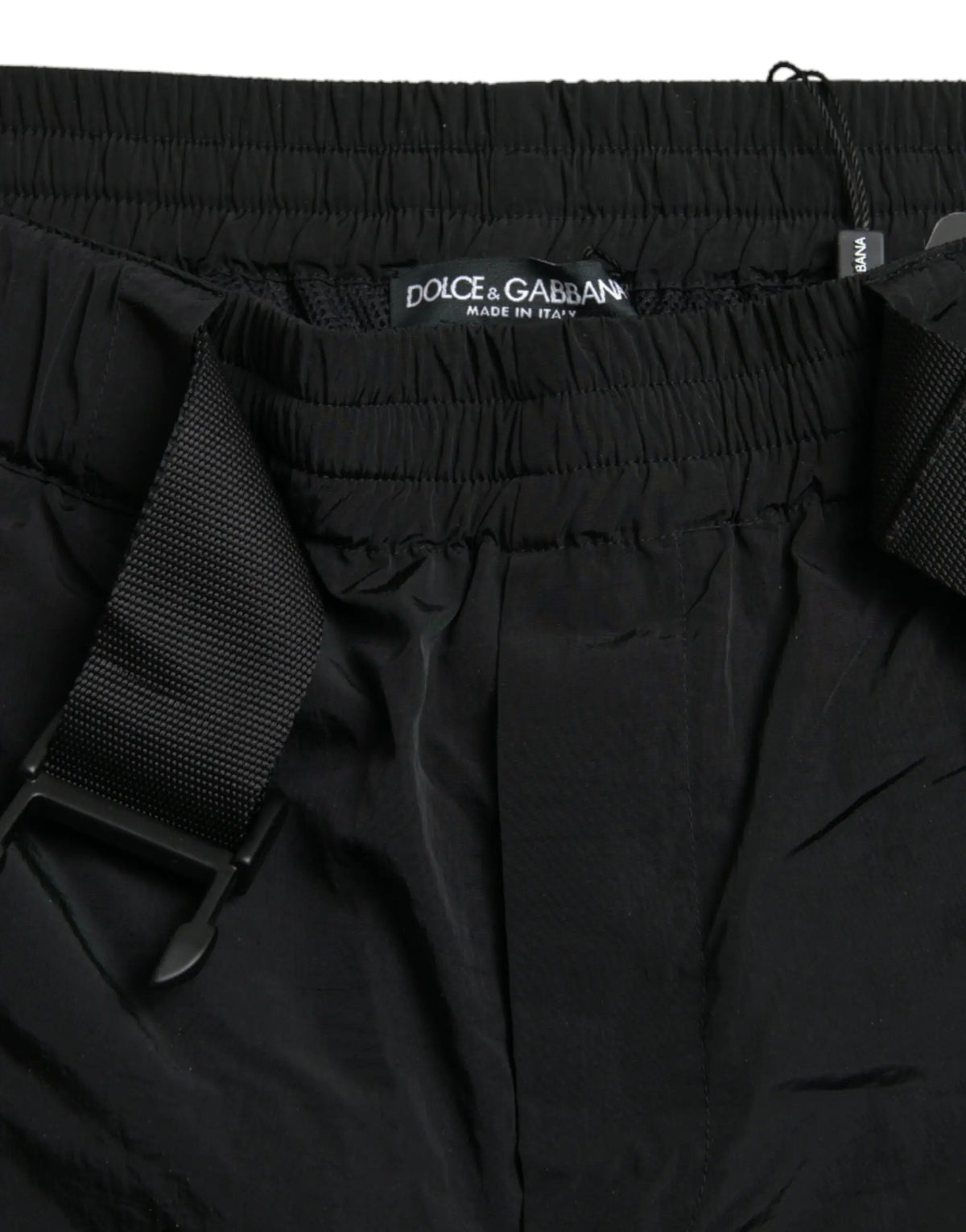 Pantalon jogger dolce & gabbana noir avec imprimé léopard rouge en nylon, taille élastique et sangle ajustable