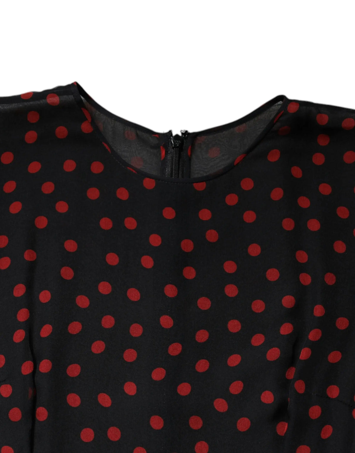 Robe midi en soie noire à pois rouges dolce gabbana avec col transparent et superposition élégante