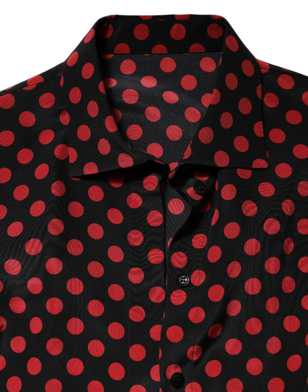 Dolce & Gabbana chemise noire en soie à manches longues avec gros pois rouges éclatants