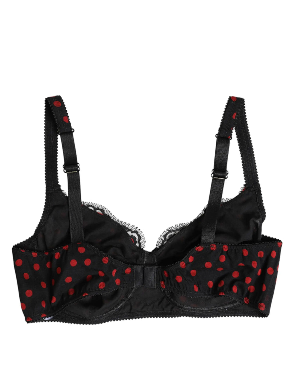 Dolce & gabbana balconette noir à pois rouges avec armatures et dentelle élégante