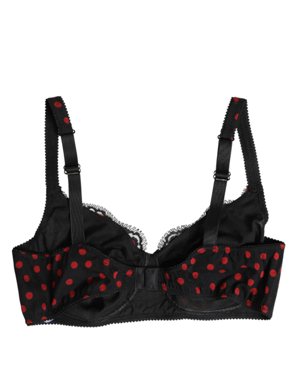 Dolce & gabbana balconette noir à pois rouges avec armatures et dentelle élégante