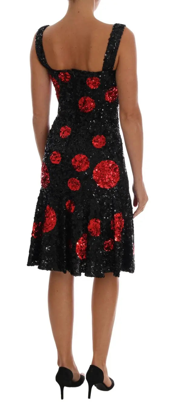 Robe droite dolce & gabbana noire à sequins avec gros pois rouges en relief