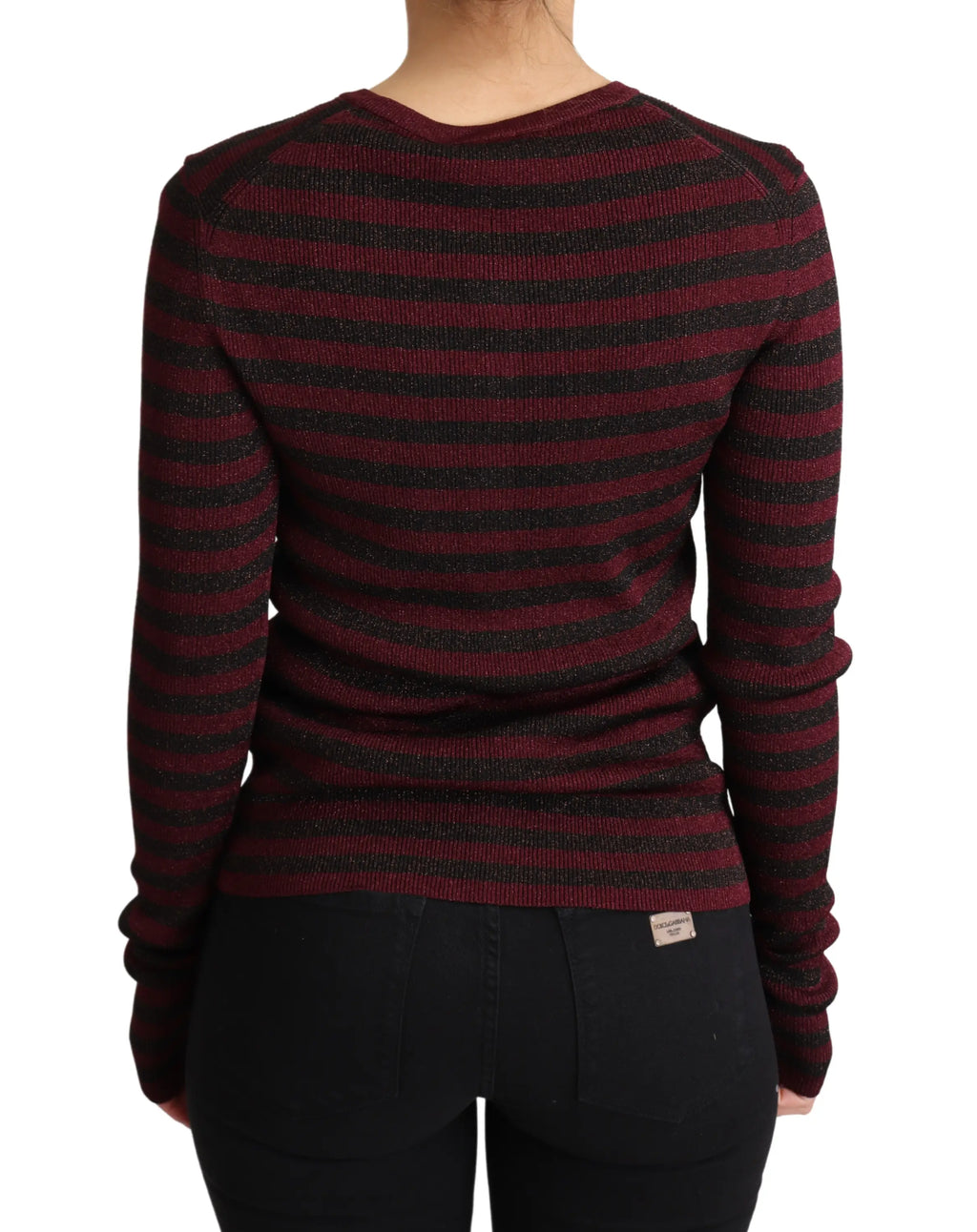 Dolce & gabbana cardigan en viscose noir et rouge avec rayures horizontales et effet scintillant subtil