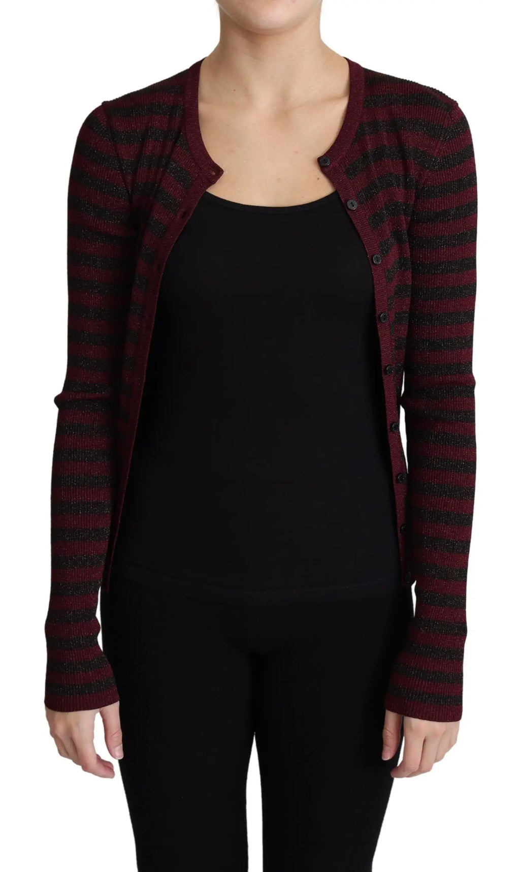 Cardigan en viscose dolce & gabbana rayé noir et rouge avec fermeture à boutons devant
