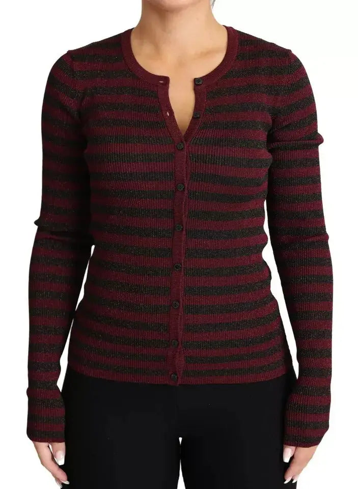 Cardigan femme dolce & gabbana noir et rouge à rayures en maille côtelée avec col rond et fermeture à boutons