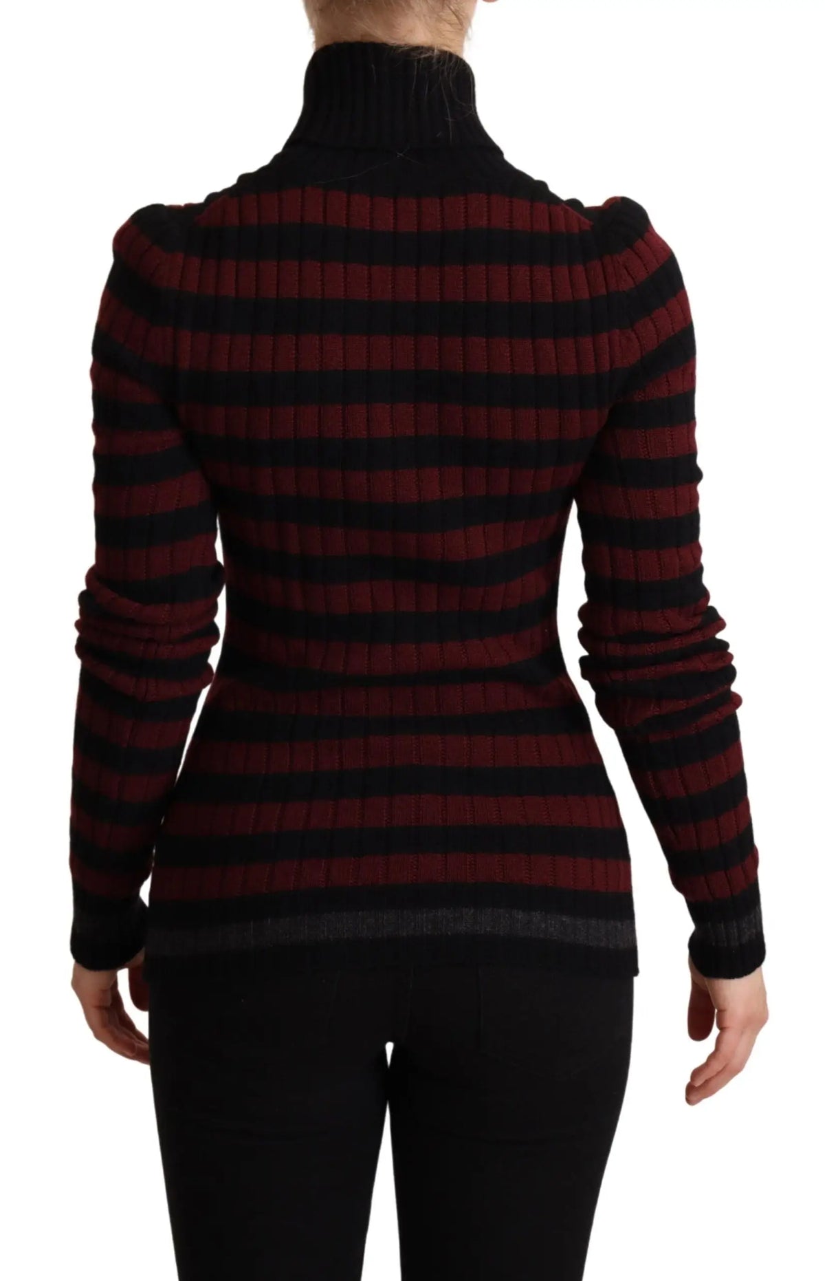 Dolce & gabbana pull en laine à col roulé rayé noir et rouge profond à manches longues côtelées