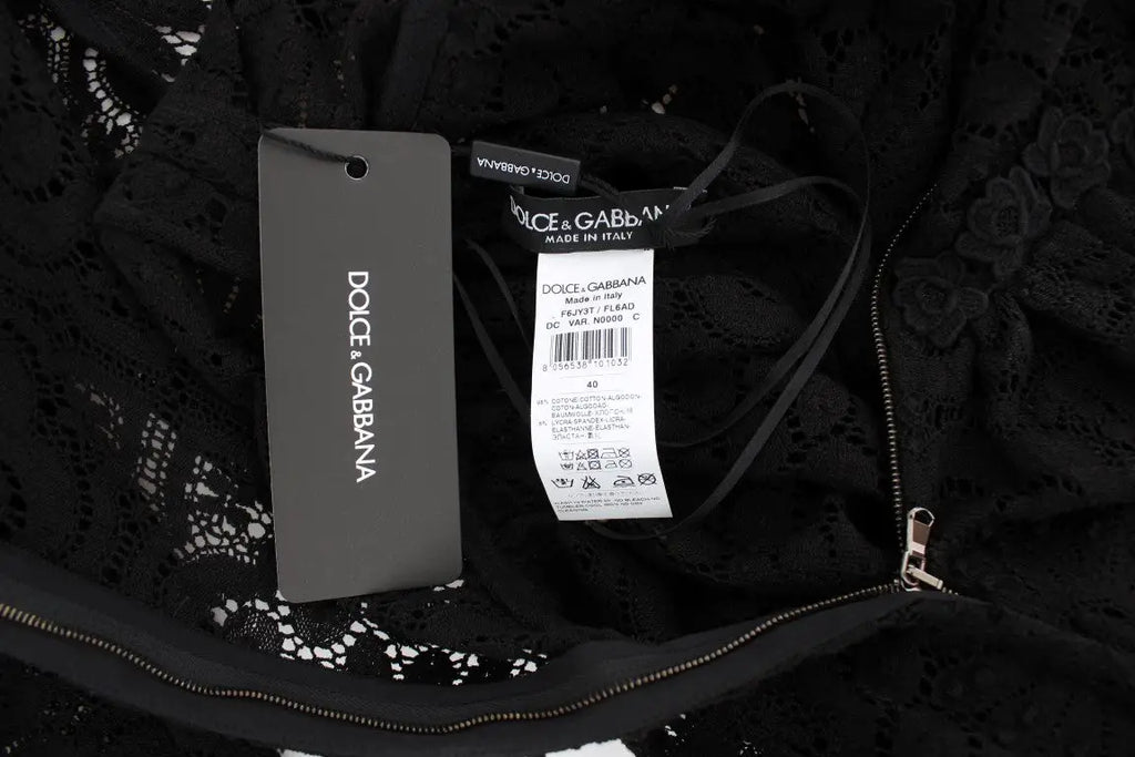 Dolce & Gabbana robe maxi noire en dentelle ricamo avec motifs floraux et fermeture éclair au dos