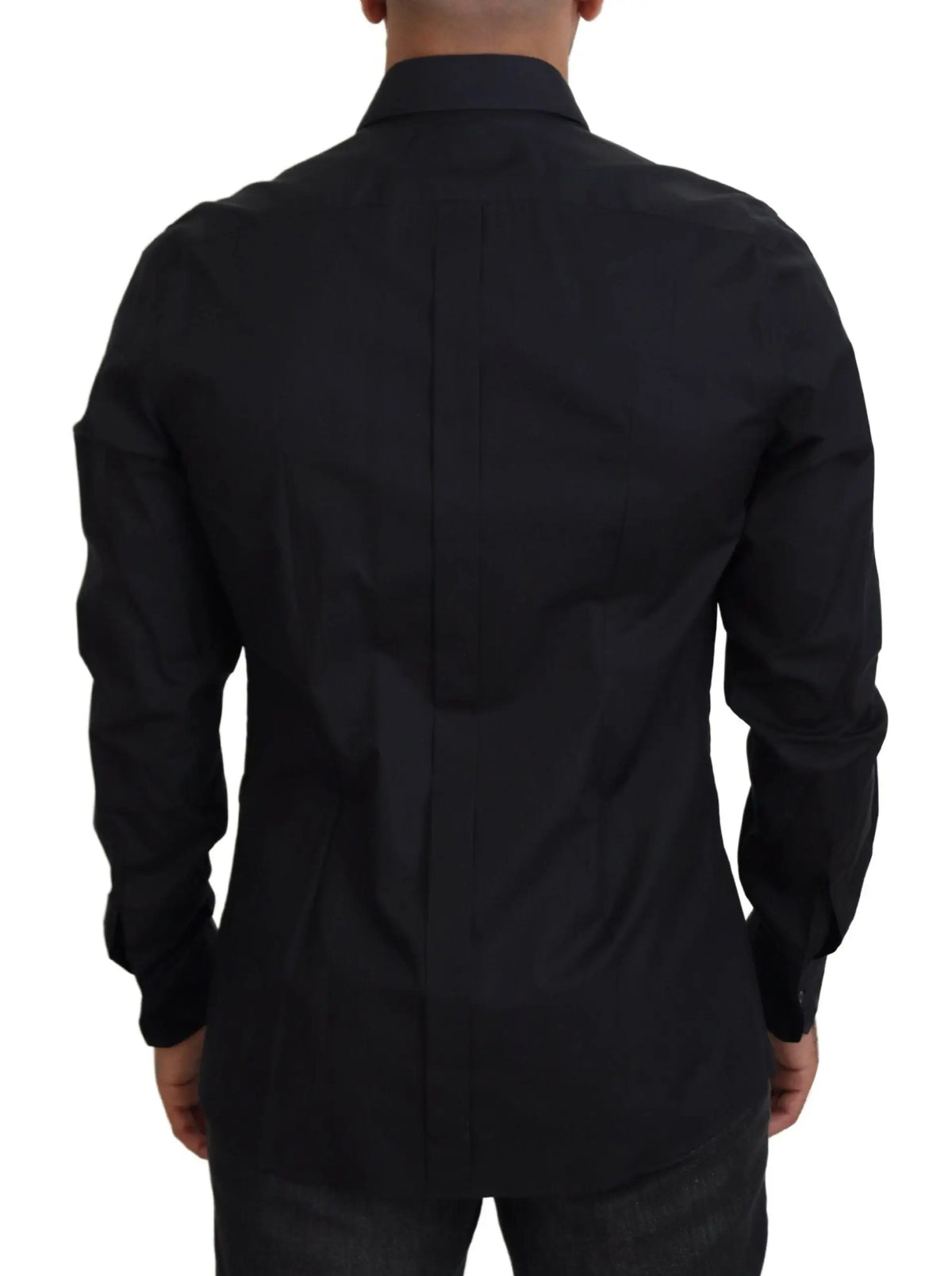 Chemise noire dolce et gabbana roses slim fit en coton à manches longues avec col classique et coupe ajustée