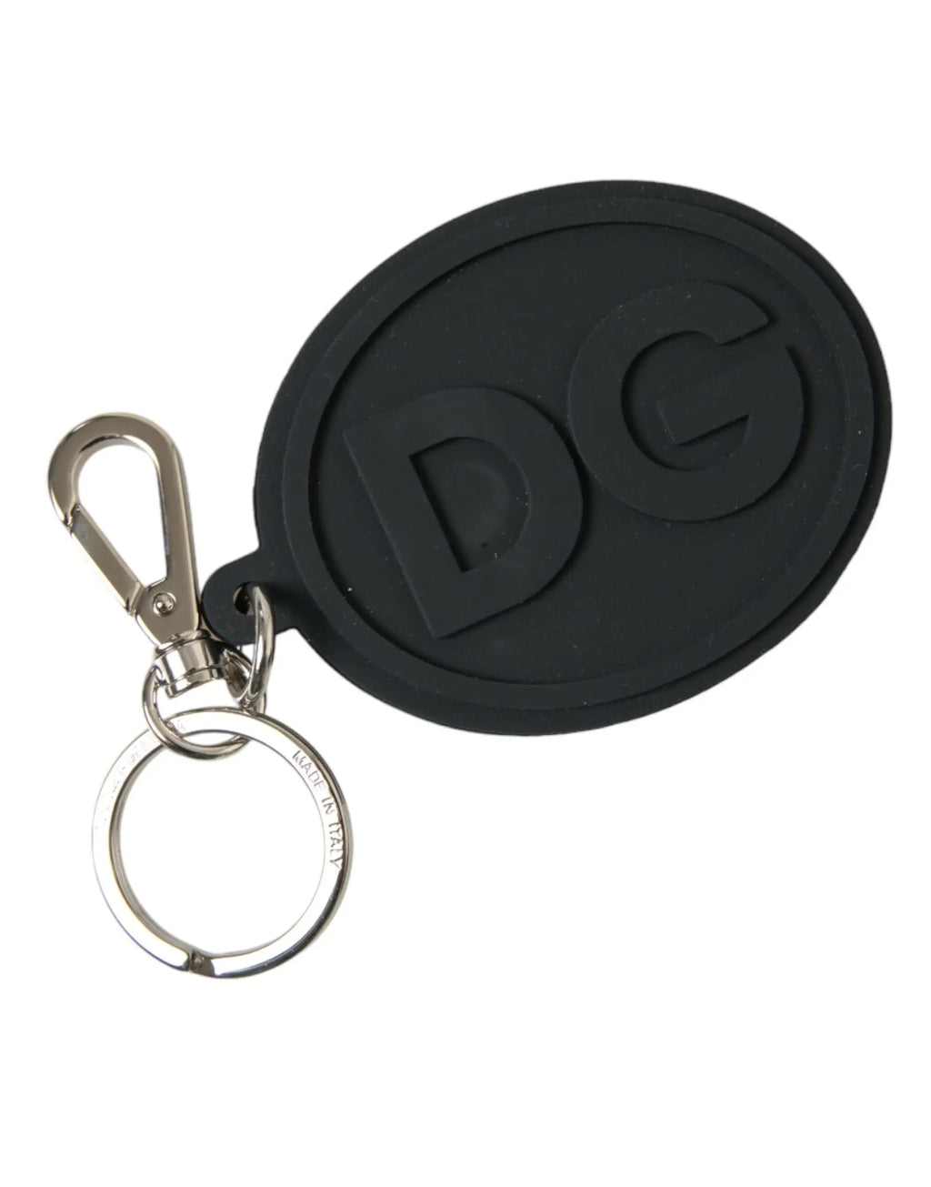 Porte-clés ovale en silicone noir dolce & gabbana avec logo dg embossé et mousqueton en métal argenté