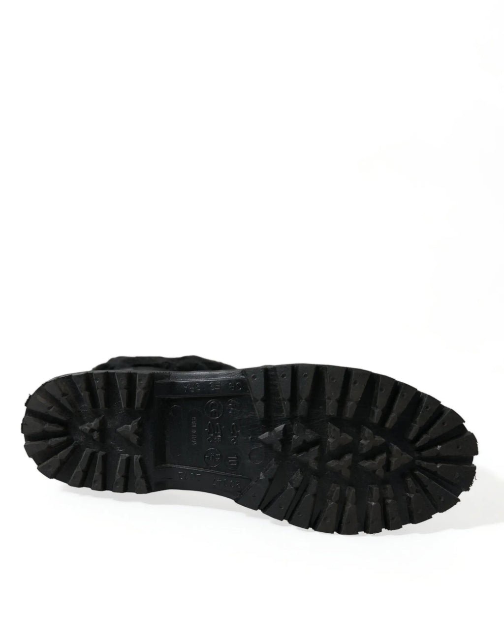 Semelle noire en caoutchouc avec motif de crantage profond et logo embossé dolce & gabbana sur bottes pluie en shearling à lacets