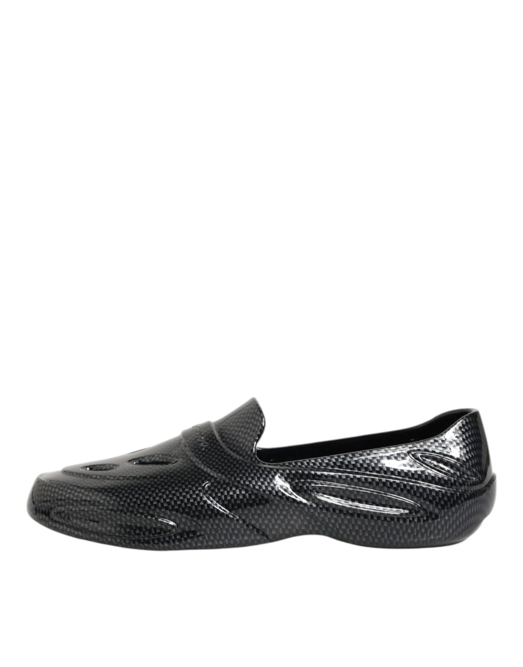 Dolce & gabbana black rubber slides low top sneakers in glossy black with carbon fiber texture and sleek modern design