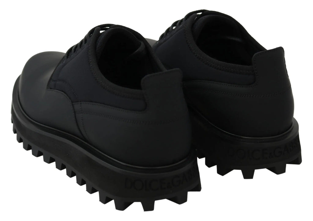 Chaussures derby chunky vulcano dolce & gabbana noires en cuir de veau caoutchouté avec semelle texturée