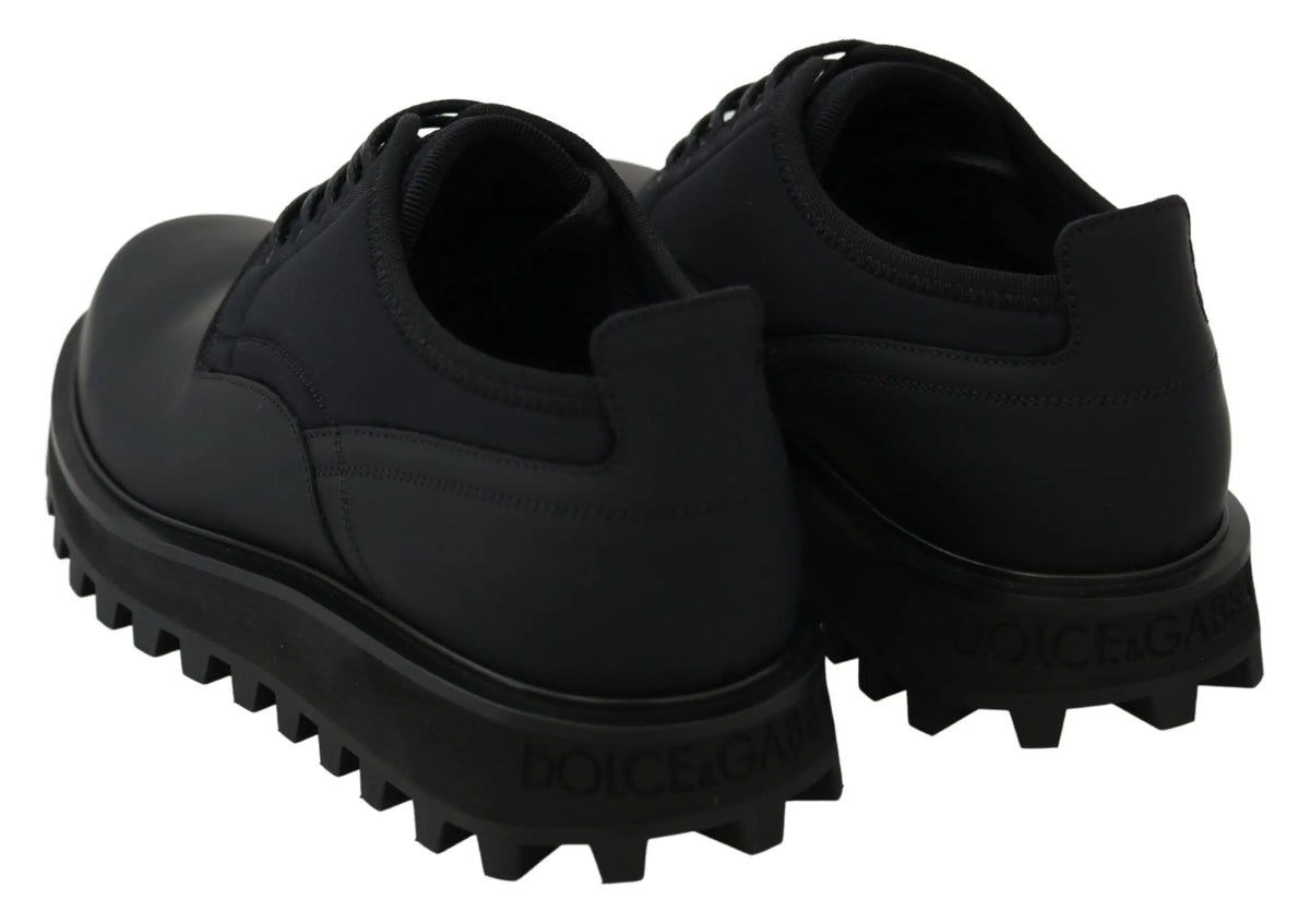Chaussures derby chunky vulcano dolce & gabbana noires en cuir de veau caoutchouté avec semelle texturée