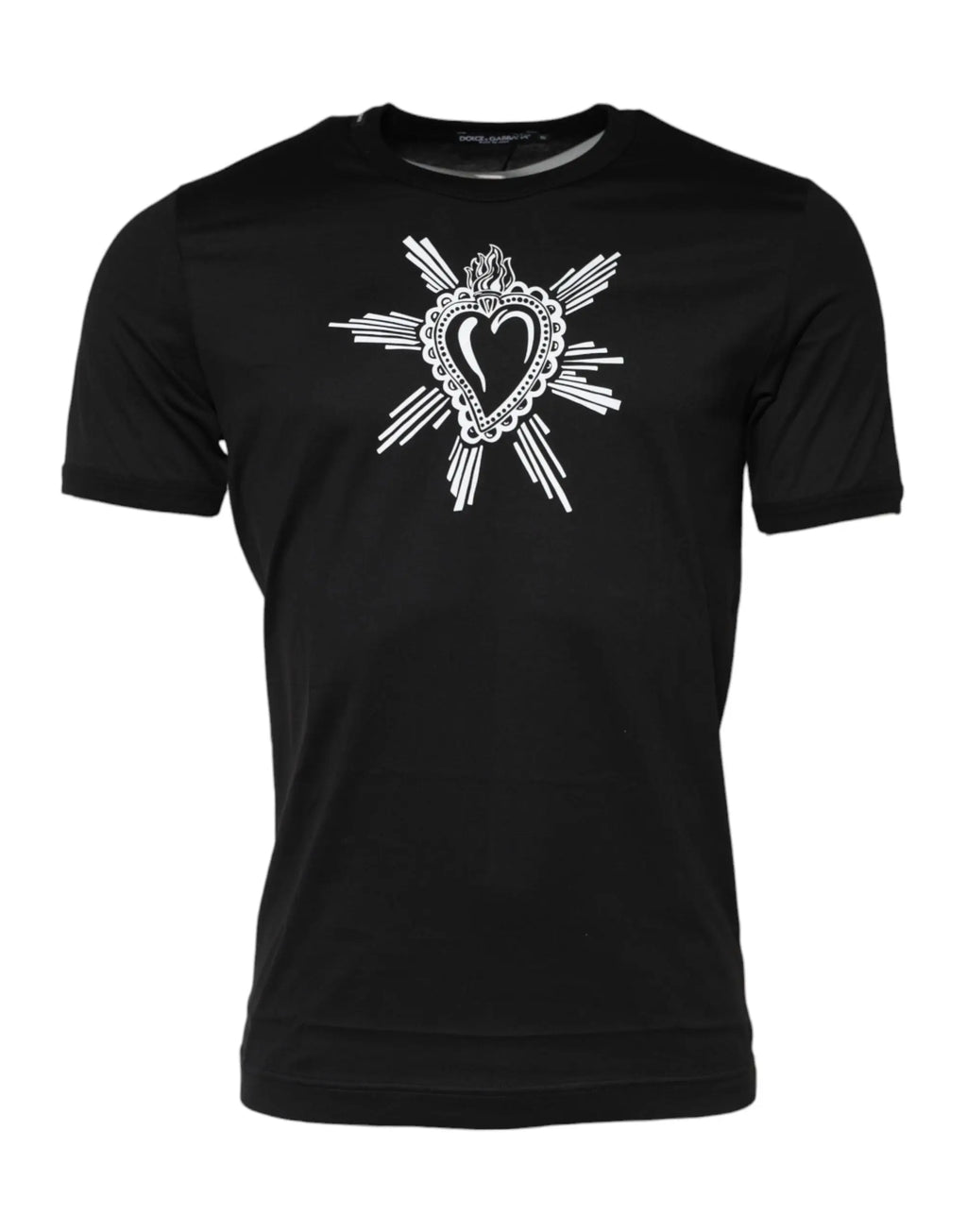 T-shirt noir dolce & gabbana en coton avec cœur sacré brodé blanc et détails ornés manches courtes col rond