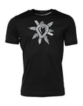 T-shirt noir dolce & gabbana en coton avec cœur sacré brodé blanc et détails ornés manches courtes col rond