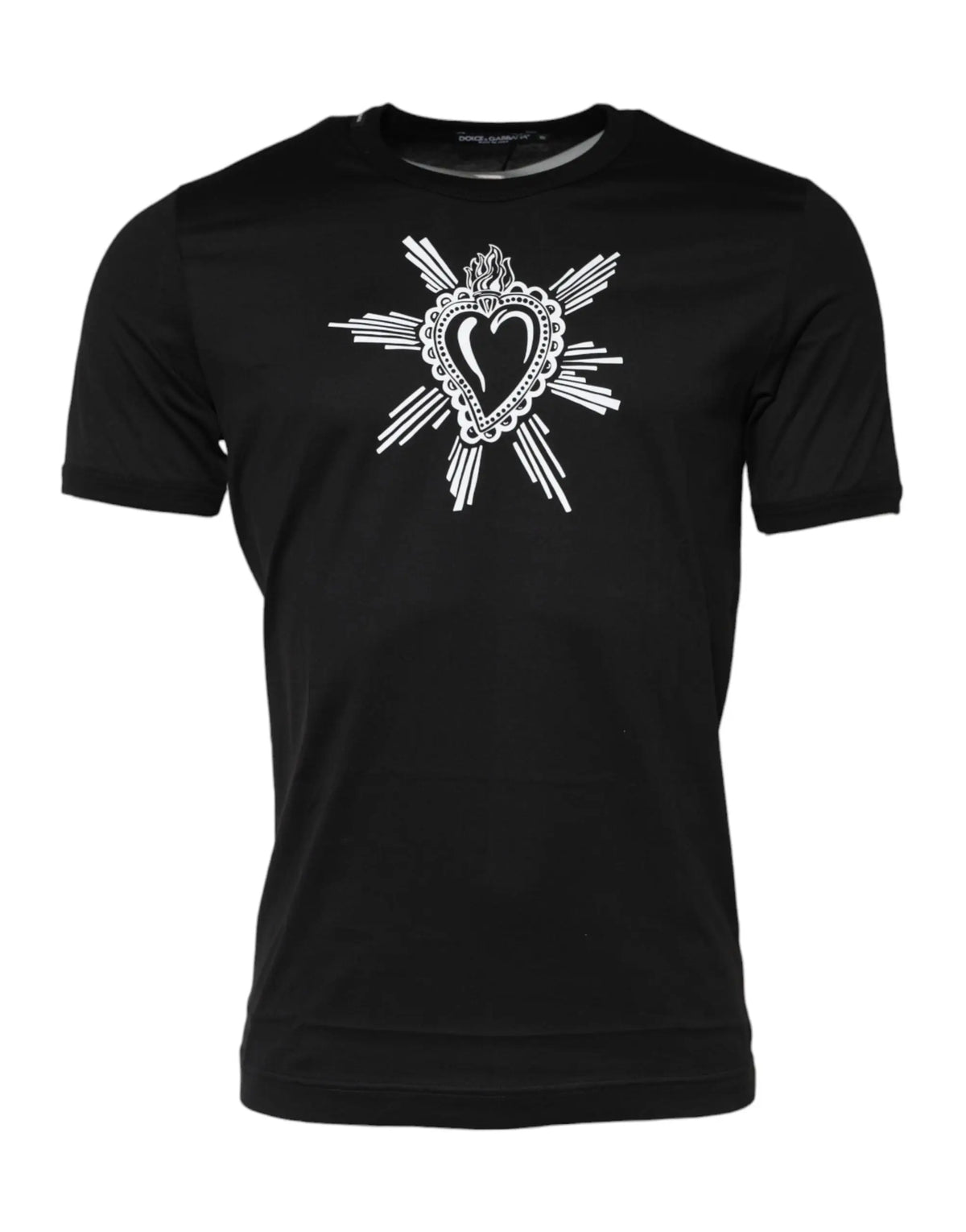 T-shirt noir dolce & gabbana en coton avec cœur sacré brodé blanc et détails ornés manches courtes col rond