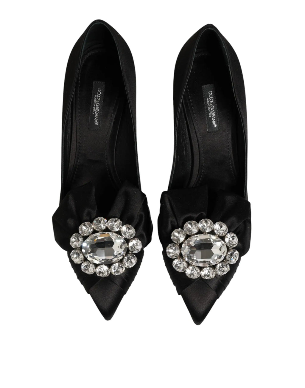 Dolce & gabbana escarpins en satin noir avec broche ovale en cristal au bout pointu