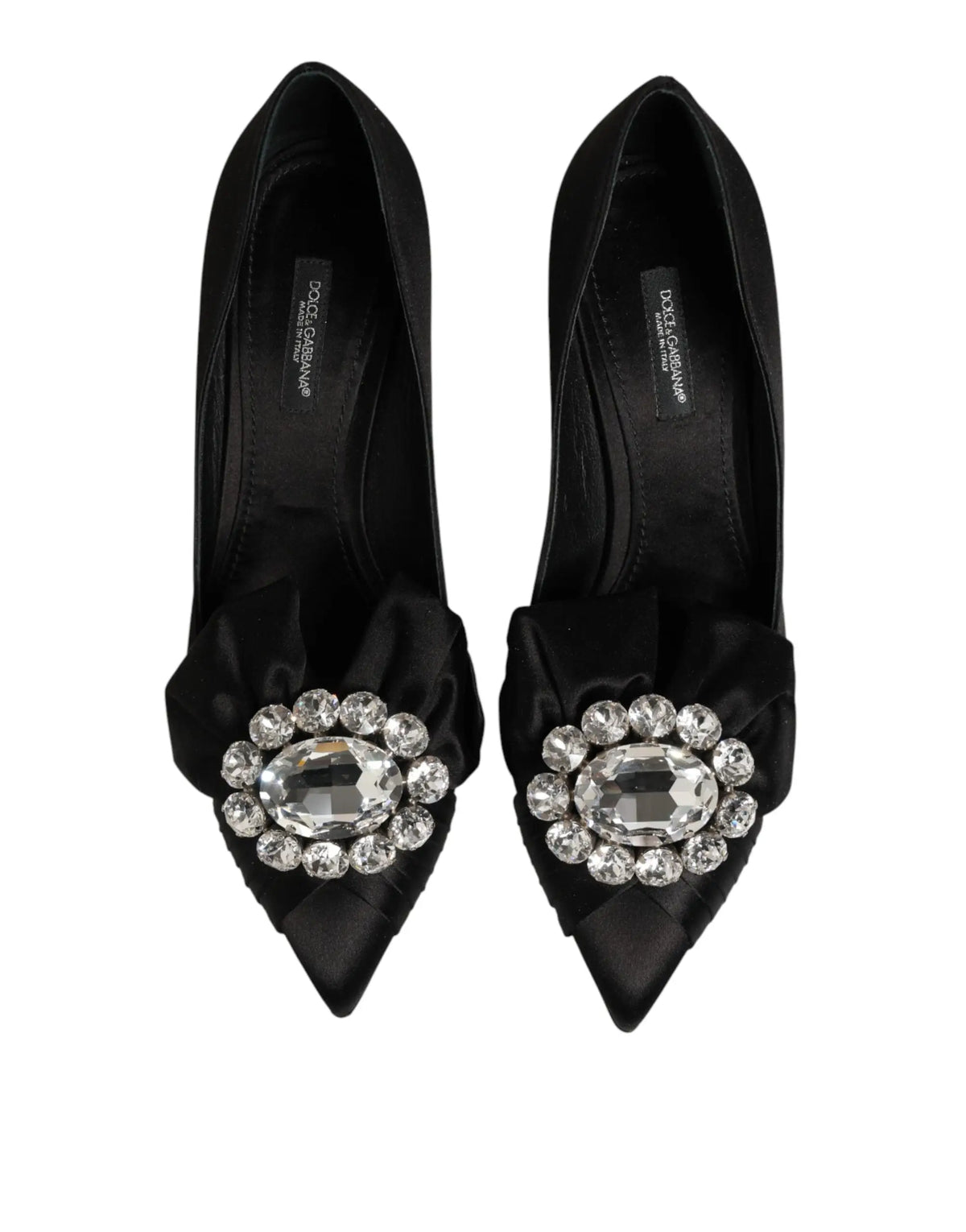 Dolce & gabbana escarpins en satin noir avec broche ovale en cristal au bout pointu