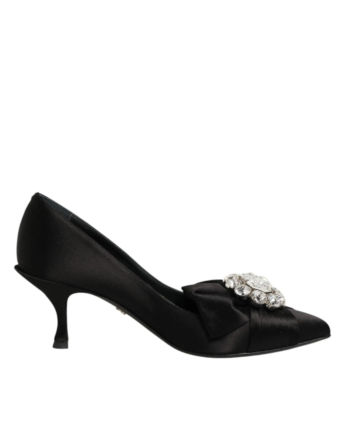 Dolce & gabbana pump en satin noir avec un nœud orné de cristaux à l’avant