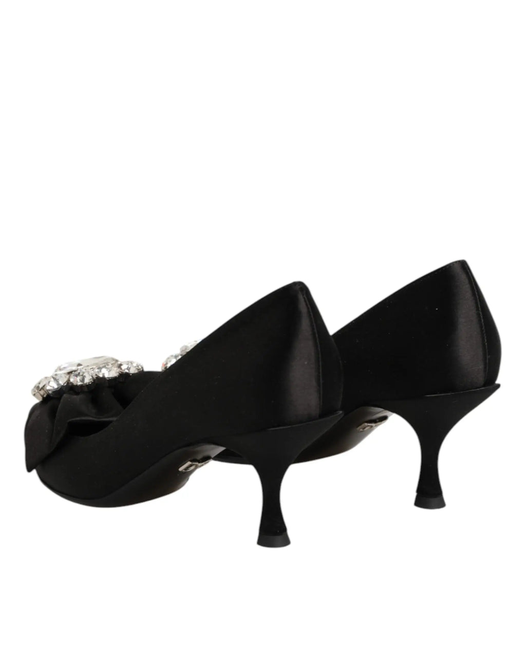 Dolce & gabbana escarpins noirs en satin avec nœud décoratif et embellissement en cristal au bout