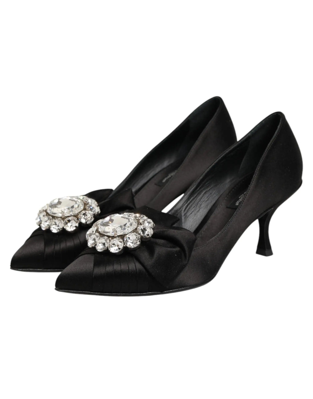Dolce & gabbana black satin pumps with a prominent crystal-encrusted bow at the toe