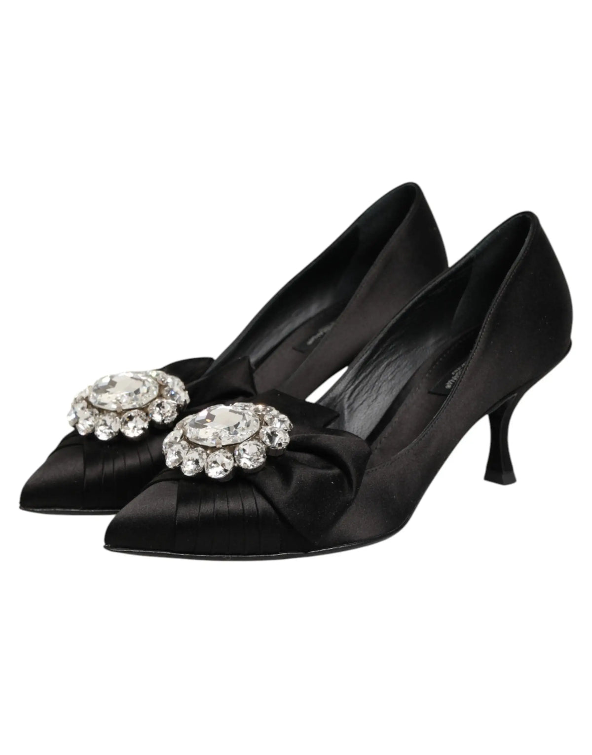 Dolce & gabbana black satin pumps with a prominent crystal-encrusted bow at the toe