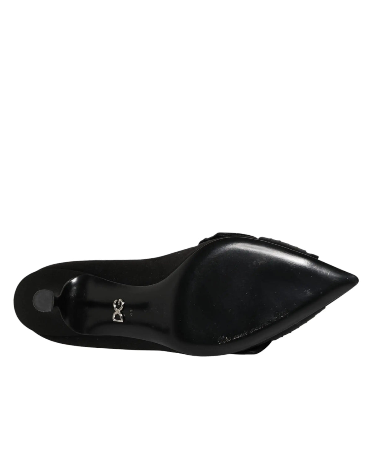 Dolce & gabbana escarpin noir en cuir verni avec talon haut et bout pointu orné d’un nœud en satin et cristaux