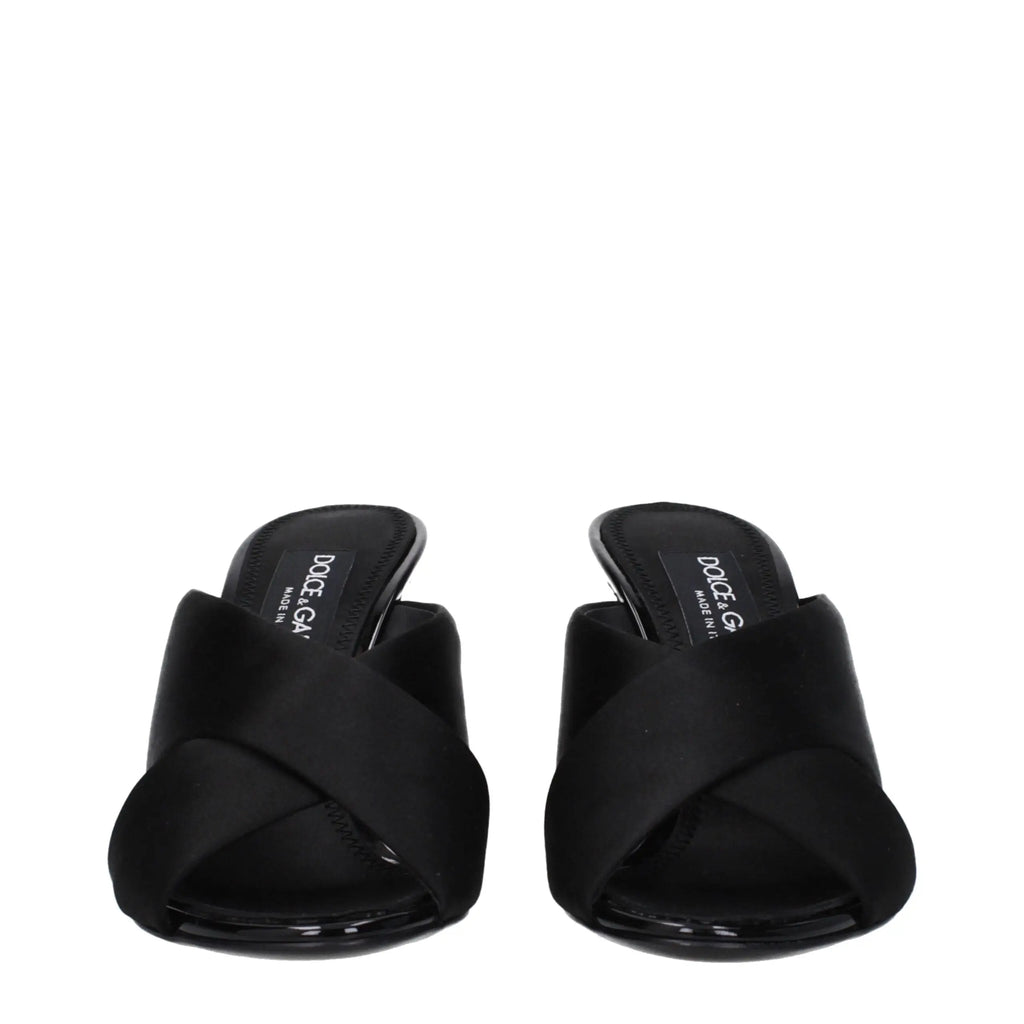 Mules dolce & gabbana en satin noir à talons stilettos avec brides croisées pour femme