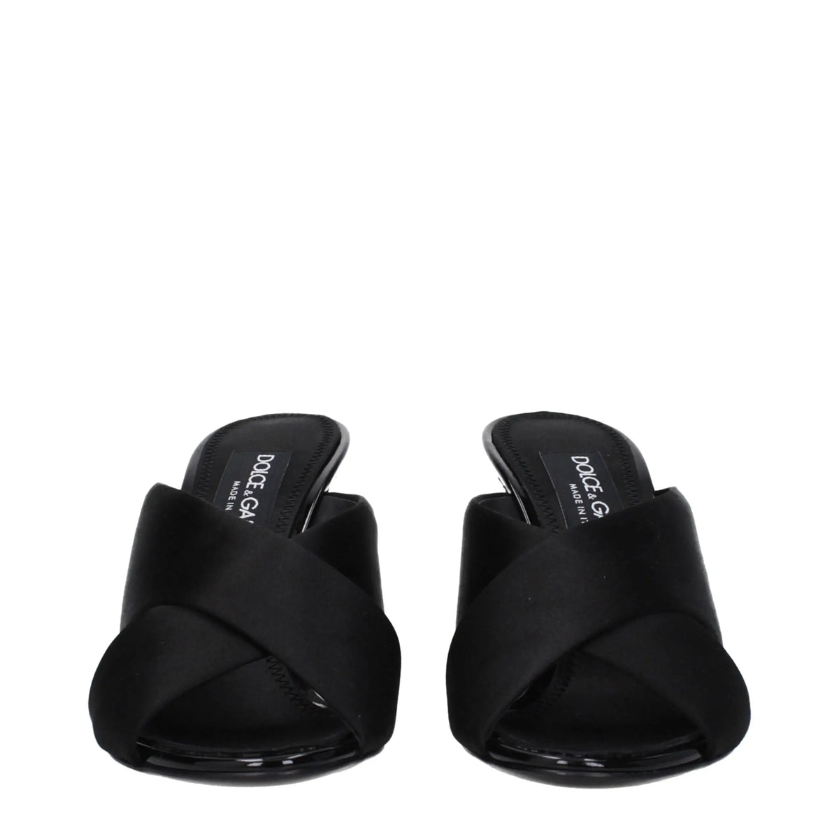 Mules dolce & gabbana en satin noir à talons stilettos avec brides croisées pour femme