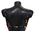 Dolce & gabbana bikini top noir sans bretelles avec motif coquillages coloré or et teal pour femme