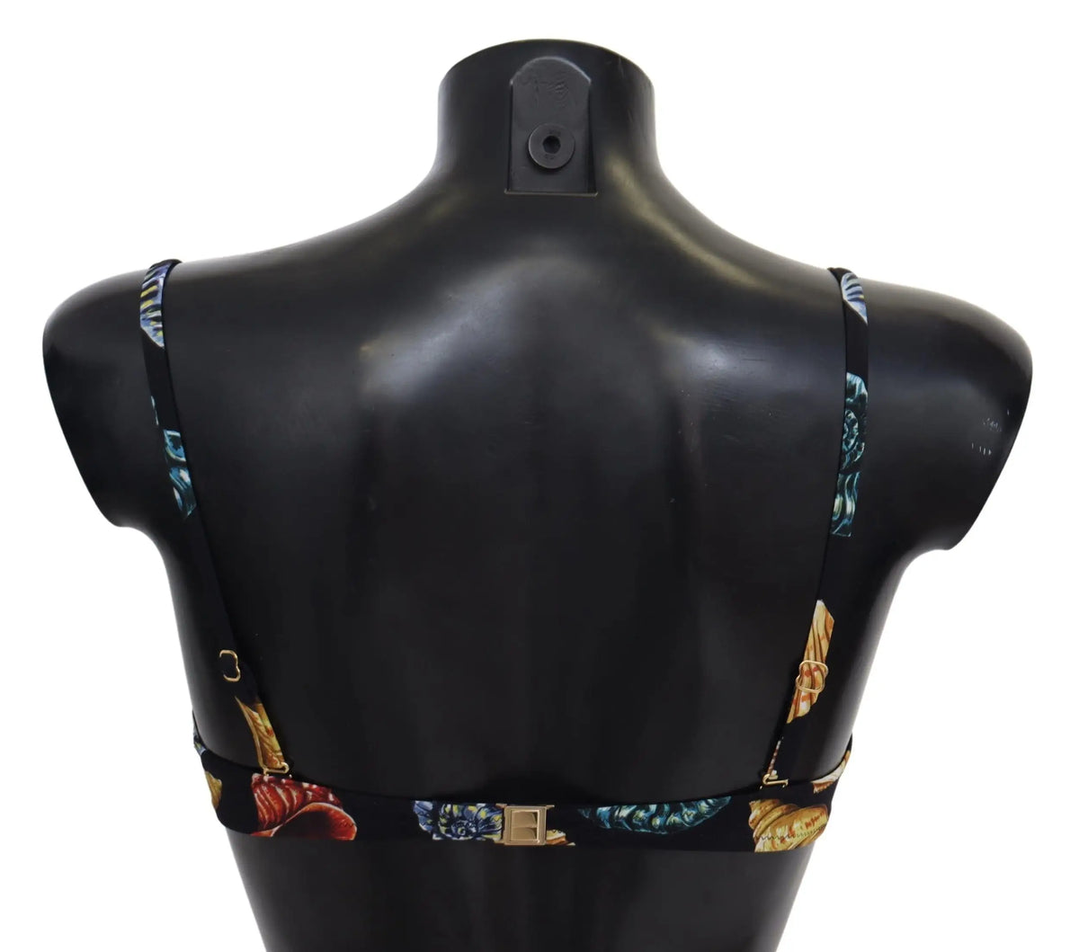 Dolce & gabbana bikini top noir sans bretelles avec motif coquillages coloré or et teal pour femme