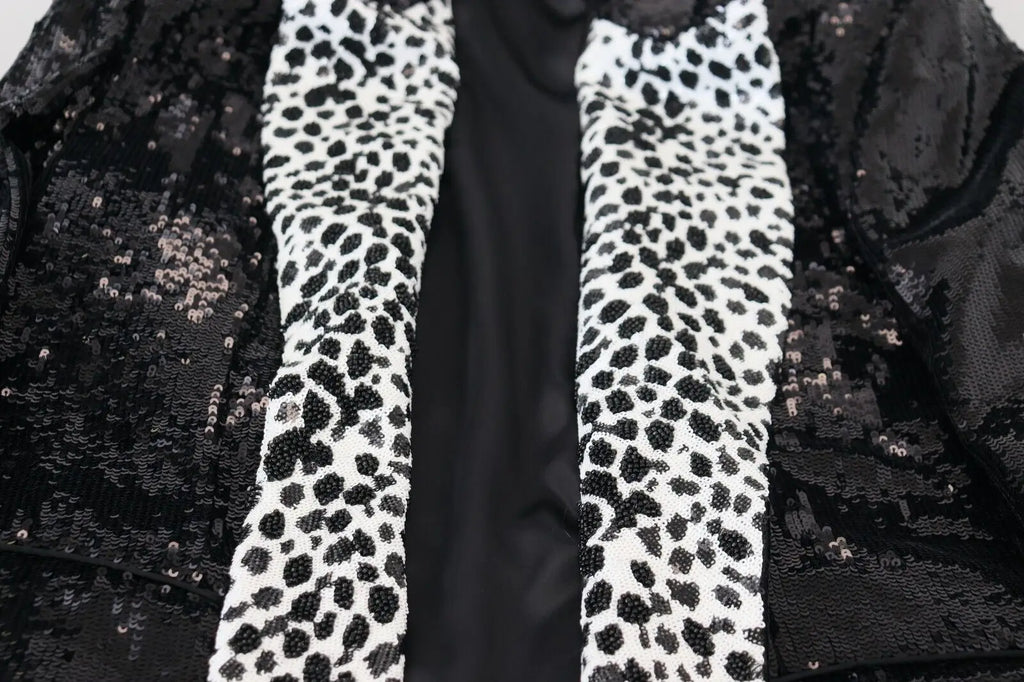 Blazer en nylon à imprimé vache noir et blanc sequins de dolce gabbana avec surface scintillante et texturée