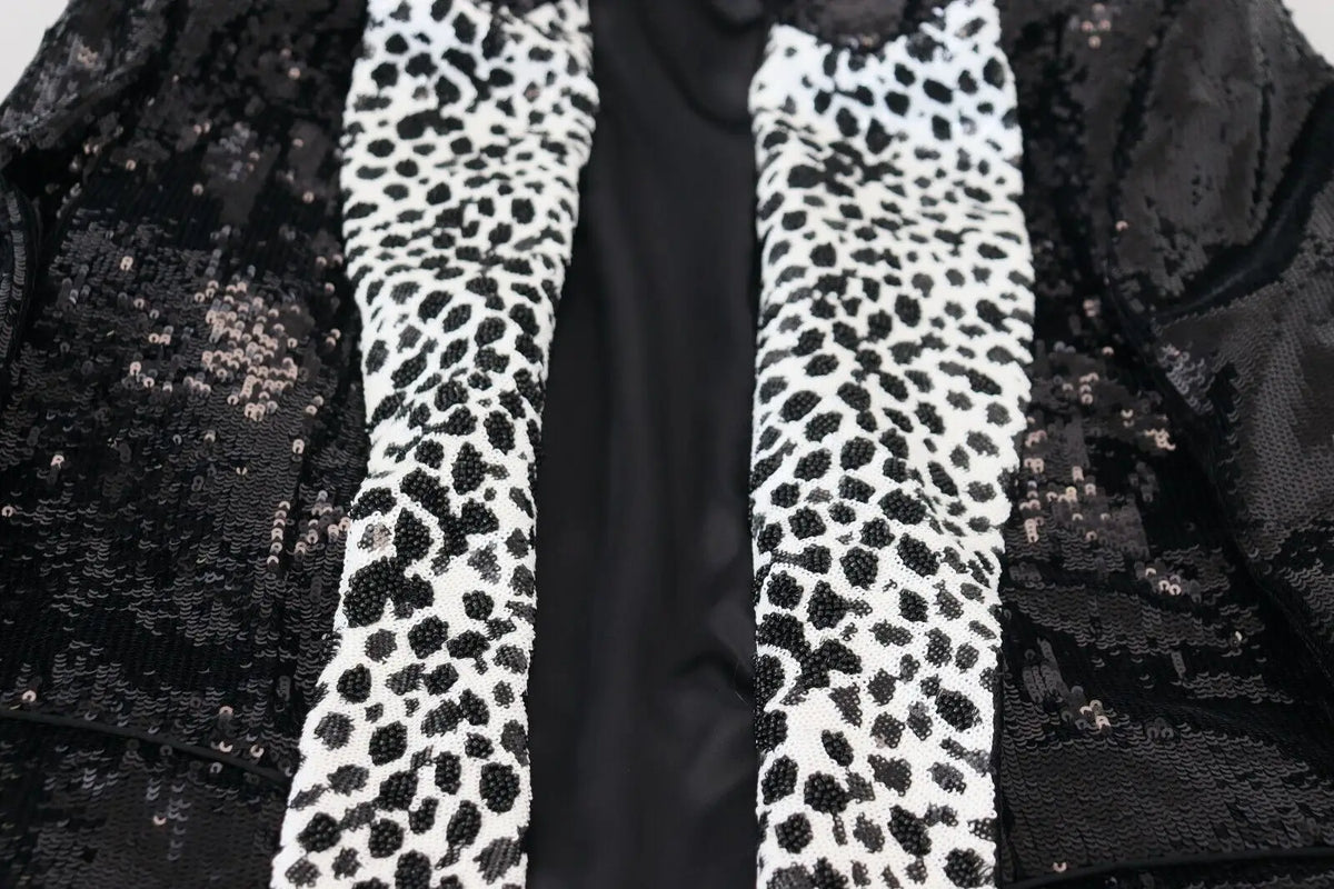Blazer en nylon à imprimé vache noir et blanc sequins de dolce gabbana avec surface scintillante et texturée