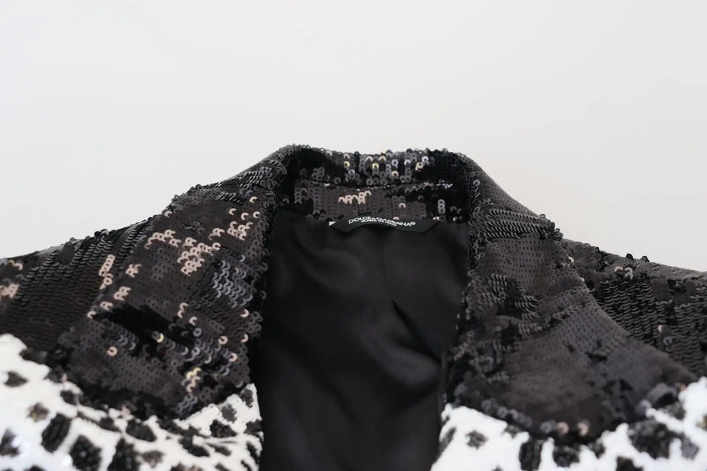 Dolce & gabbana blazer noir en nylon avec motif vache pailleté et doublure satinée élégante