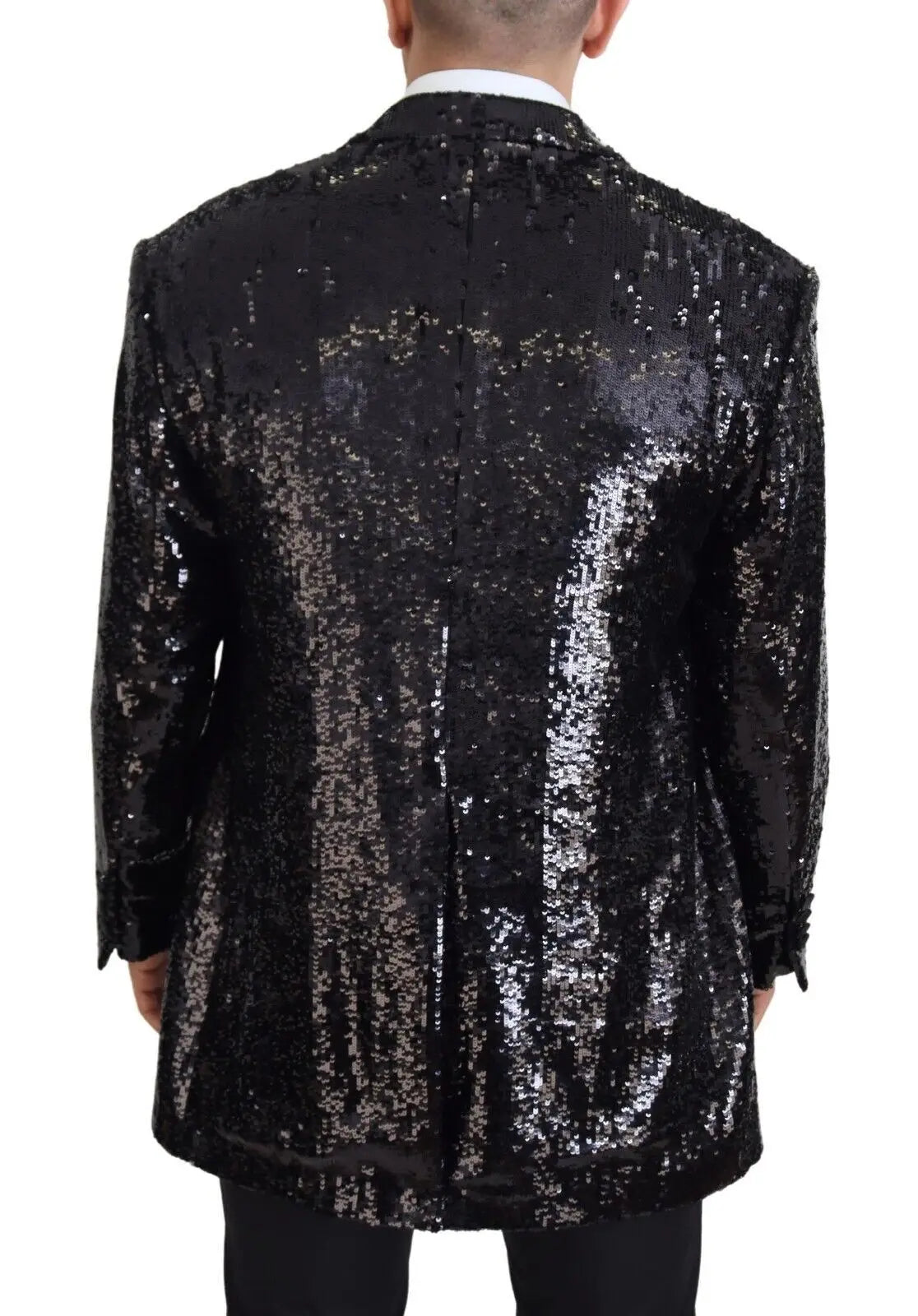 Dolce & Gabbana blazer noir en nylon avec sequins effet peau de vache scintillant et surface réfléchissante