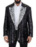 Dolce & Gabbana blazer en nylon noir à sequins avec revers blanc motif léopard
