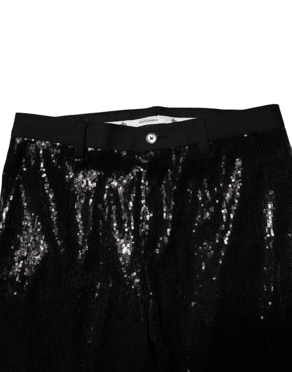 Pantalon dolce & gabbana noir à sequins avec texture brillante et délicats embellissements argentés