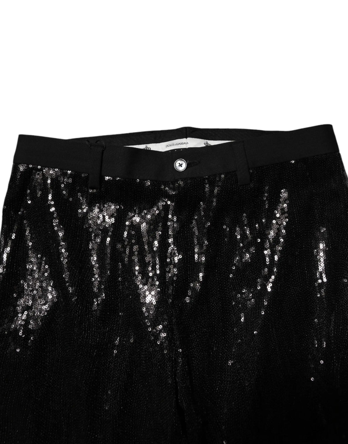 Pantalon dolce & gabbana noir à sequins avec texture brillante et délicats embellissements argentés