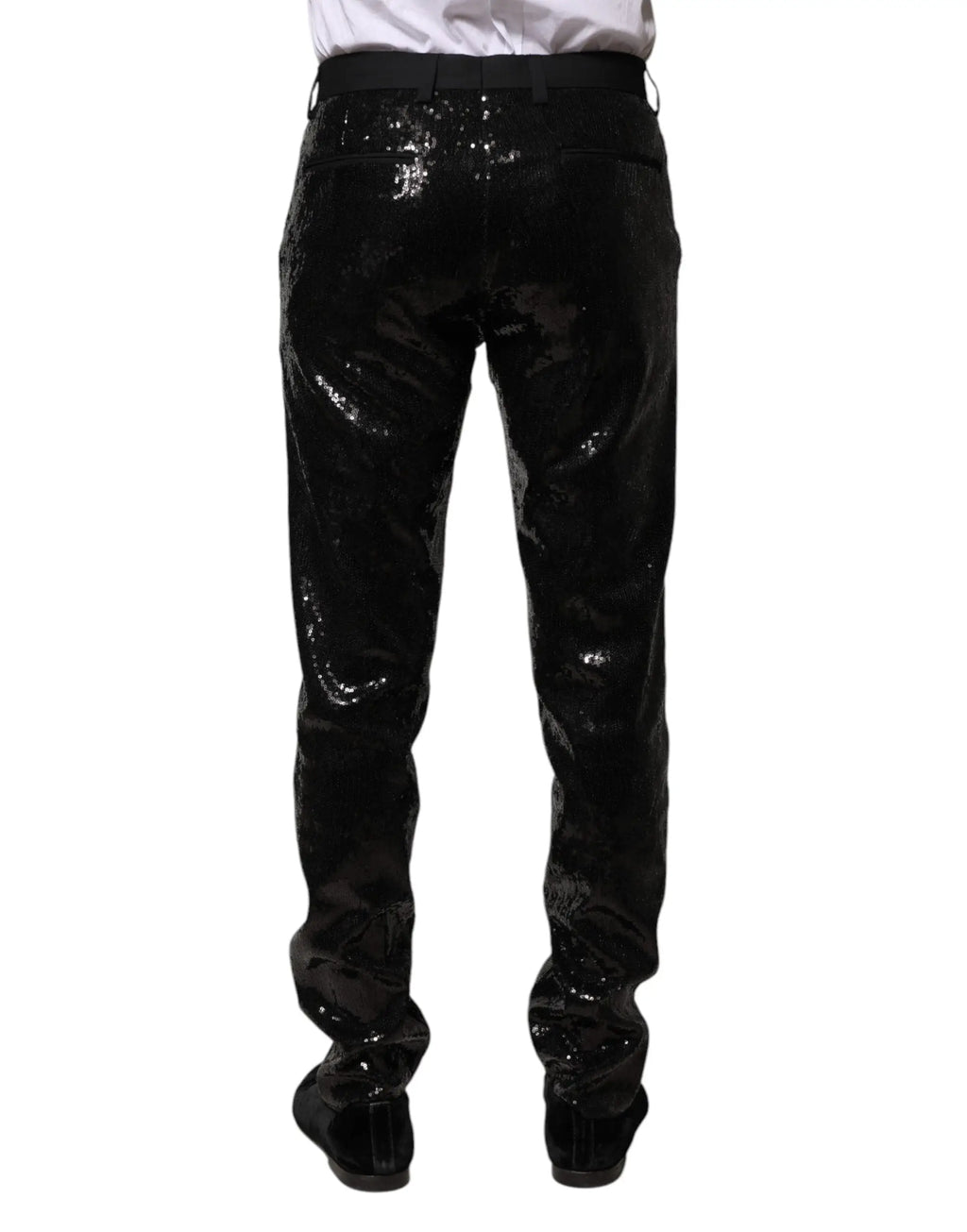 Pantalon slim noir dolce & gabbana orné de sequins brillants et surface réfléchissante