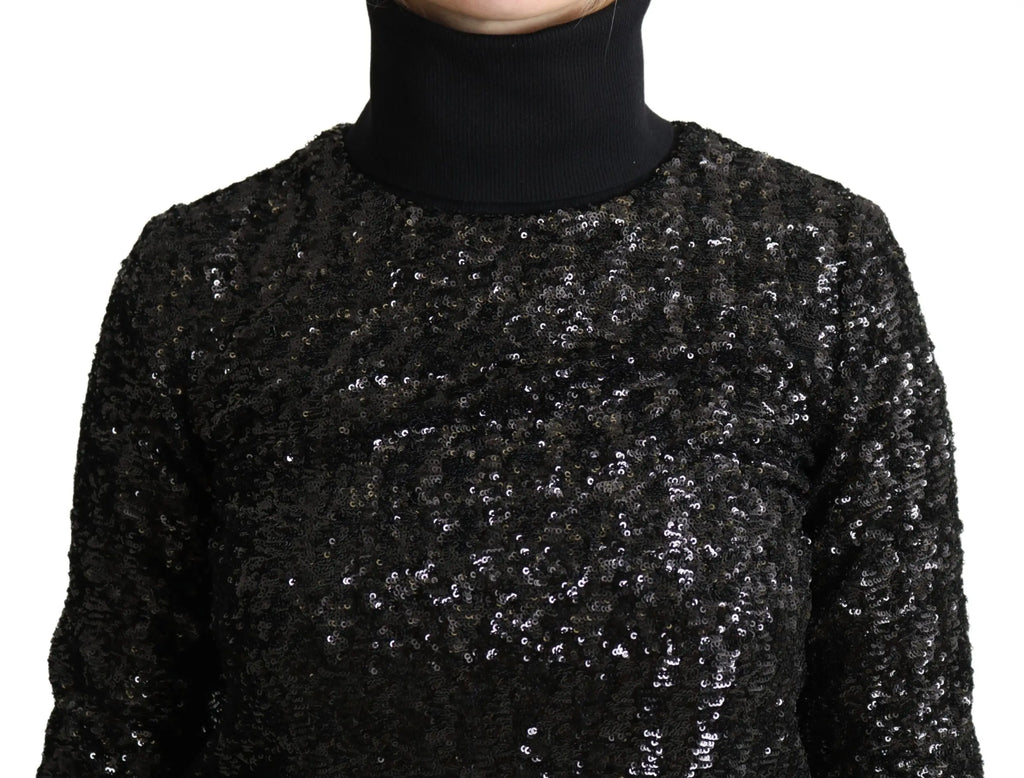 Dolce & Gabbana pull noir à col roulé en maille avec sequins pour un look élégant et scintillant