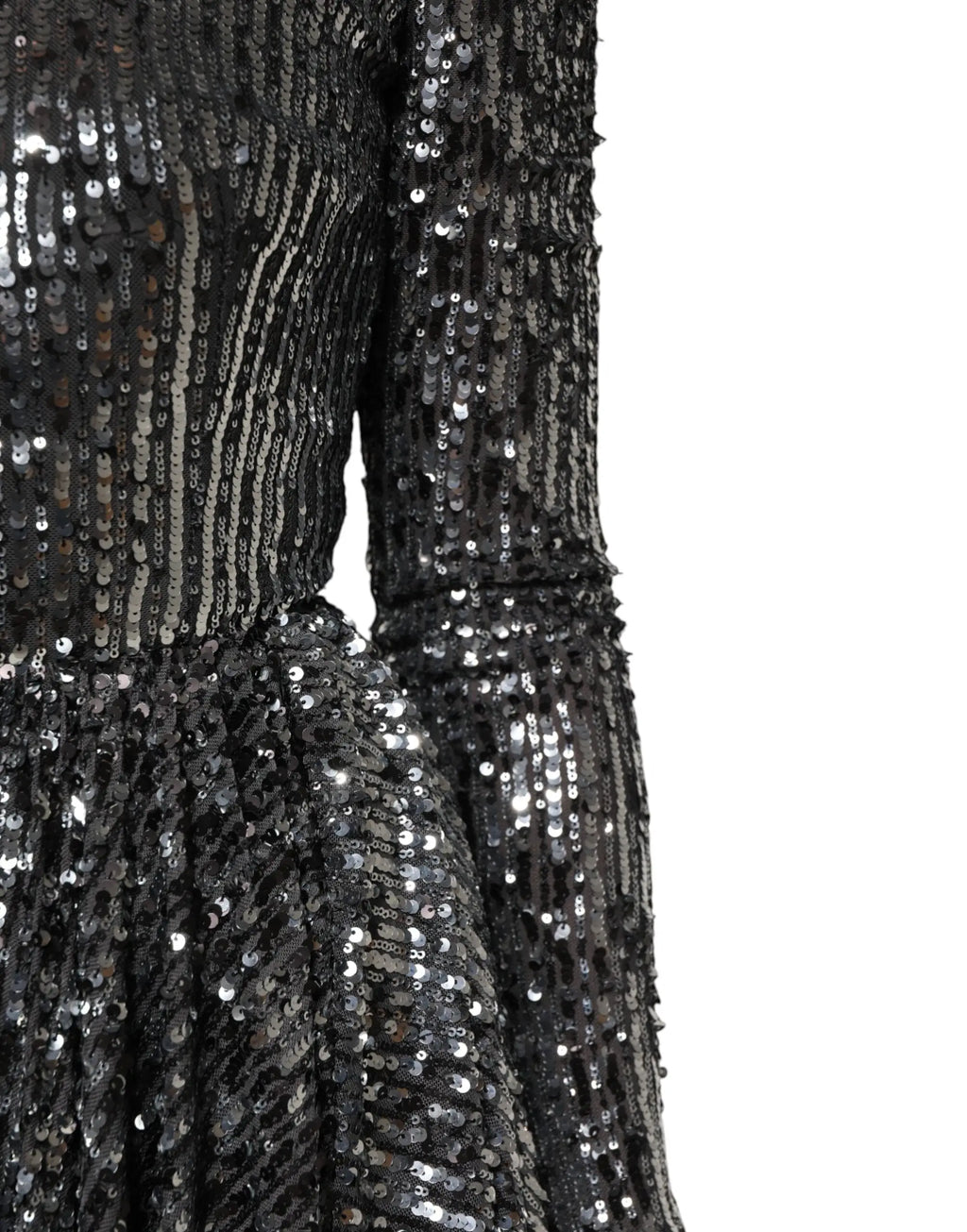 Robe midi noire dolce gabbana en sequins avec bustier cintré et jupe évasée manches longues