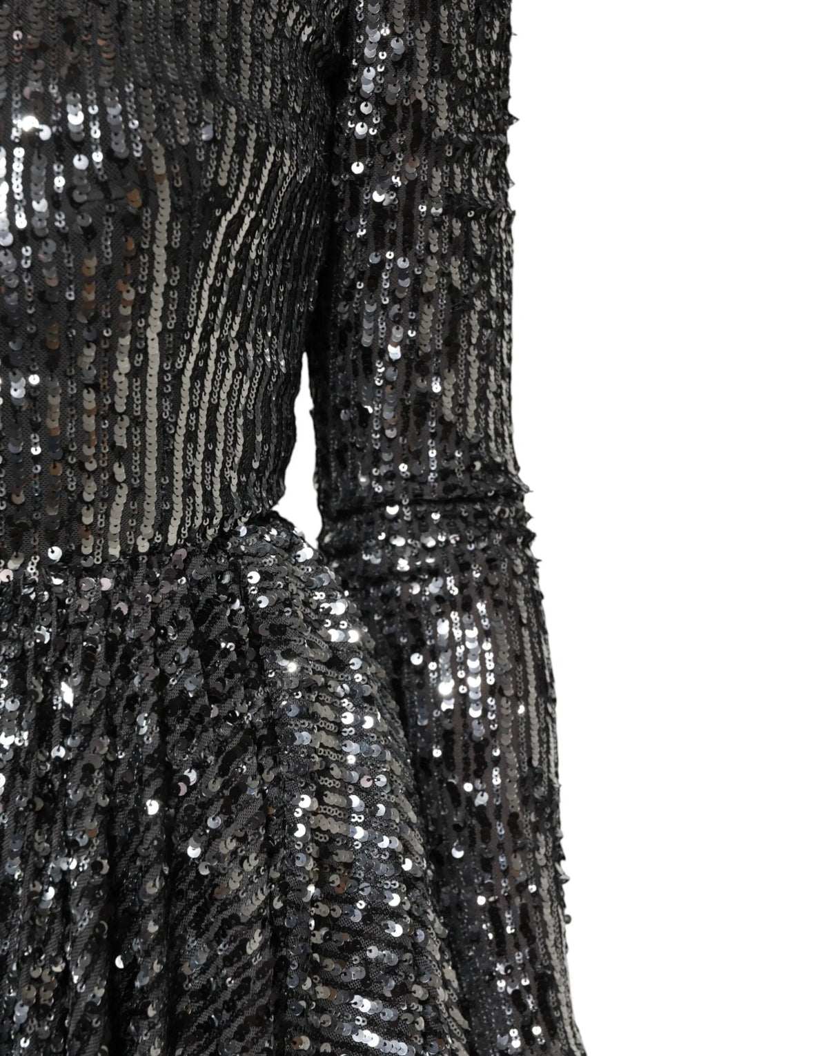 Robe midi noire dolce gabbana en sequins avec bustier cintré et jupe évasée manches longues